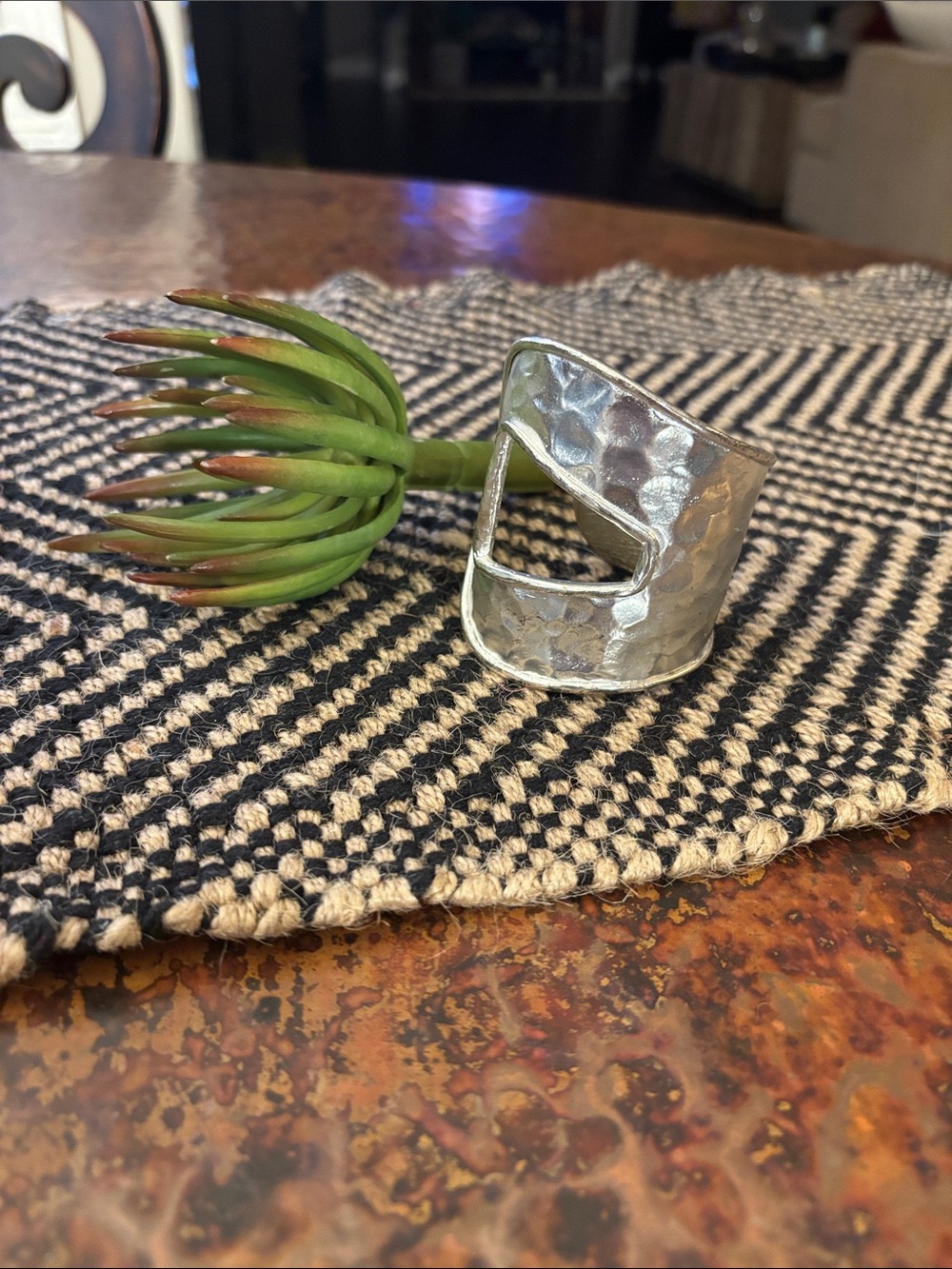 Hammered Open-Side Silver Bracelet Cuff